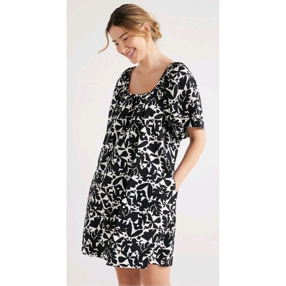 Free Assembly Women's Square Neck Print Mini Dress with Short Sleeves Size Small - Picture 3 of 10